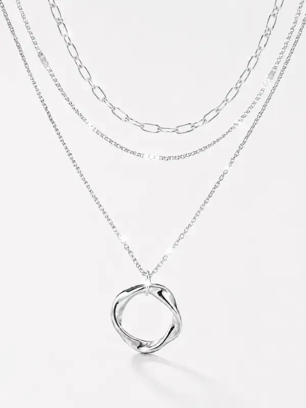Silver Circle Pendant Necklace, Tarnish-Resistant Layered Necklace, Silver Plated Adjustable Stackable Layering Statement Necklace Link Rope Chain, Minimalist Jewelry Accessories for Women, Everyday Wear & Party, Birthday Valentine‘s Day Gift for Her