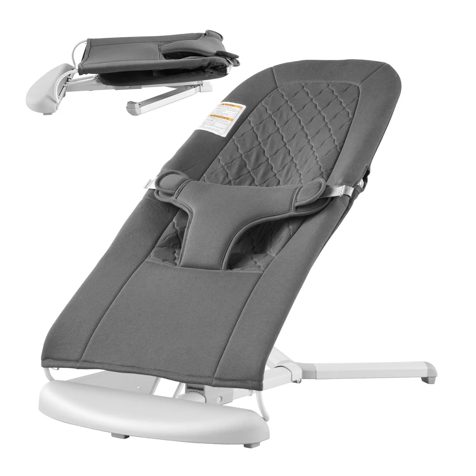 VEVOR Baby Bouncer, Folding Bouncer Seat for Babies 0-9 Months, Newborn Bouncer Chair with 2 Reclining Angles 3-Point Harness, Portable Infant Rocker with Carrying Bag for Indoor Outdoor, Dark Gray