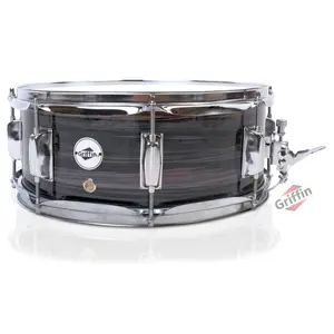 Deluxe Snare Drum by GRIFFIN | 14" x 5.5" Poplar Wood Shell with Zebra PVC Glossy Finish | Percussion Musical Instrument with Drummers Key for Students & Professionals | 8 Tuning Lugs & Snare Strainer
