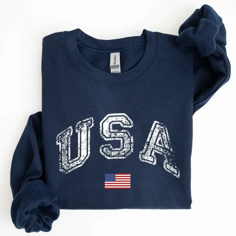 Vintage USA Sweatshirt & T-Shirt, Retro American Flag Crewneck, 4th of July Patriotic Shirt, Classic USA Graphic Sweatshirt, Cozy Pullover, Casual Everyday Outfit, Trendy Americana Style