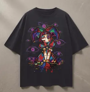 Pomni TADC Abstraction Loose Drop Shoulder T-Shirt, Unisex Casual Cotton Top, Glitchcore Graphic, The Amazing Digital Circus Inspired Tee