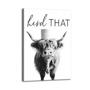 Funny Bathroom Highland Cow Canvas Aesthetic For The Bedroom Wall Sitting Room Dormitory Wall Office Wall Poster Decorative Painting Canvas Wall