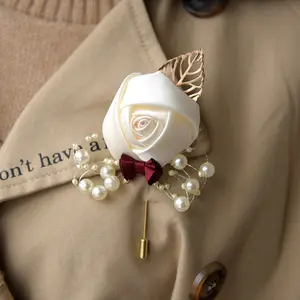 Wedding Rose Boutonniere Groom Flower Pin Men's Boutineer Suit Decoration Party Prom Anniversary Accessories for Man