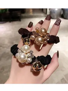 2-Pack Women's Pearl Hair Accessories for Bun Styles, Elegant Hair Ties for Low Ponytails, Simple Hair Accessories for Chic Looks