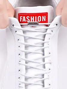 Unisex Elastic Laces Sneakers, Round Toe Design, Child-Friendly No-Tie Shoes, Versatile Sports Footwear for Men & Women, White Shoelaces
