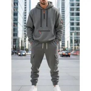 A 2-piece heavy-duty, thickened, loose men’s long-sleeve quarter-zip hooded sweatshirt with multiple pockets, skin-friendly, warm and windproof, suitable for daily casual outdoor fitness activities, gifts for boyfriend, Christmas gifts