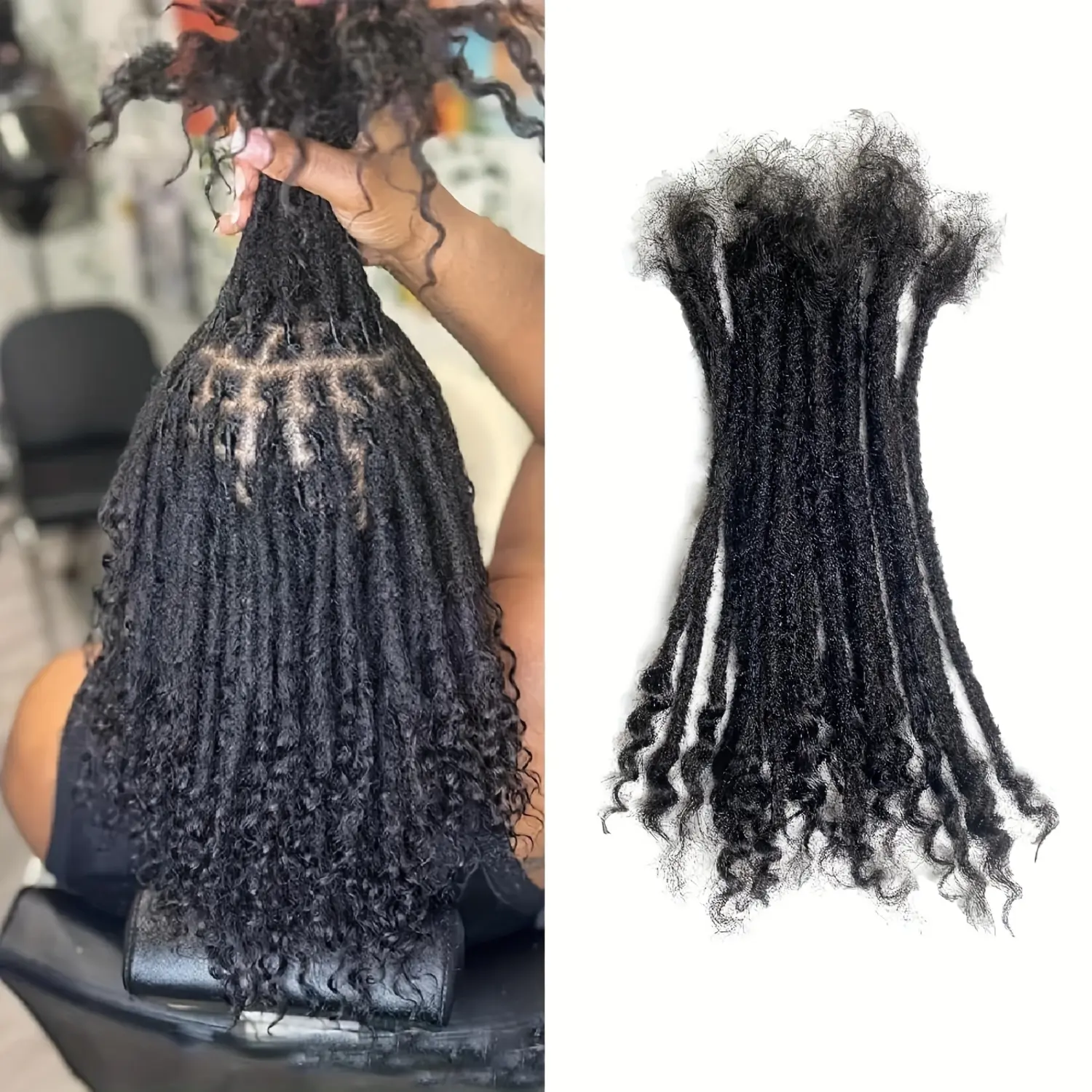 Hot Wholesale 30 Strands 0.4cm Width 10 Inch Permanent Human Hair Dreadlock Extensions - Natural Black Curly Ends, Unisex & All Ethnicities, Can Be Dyed, Bleached, Curled, Twisted, Hairstyle Transformation, Textured Hairstyle, Versatile Hairpiece