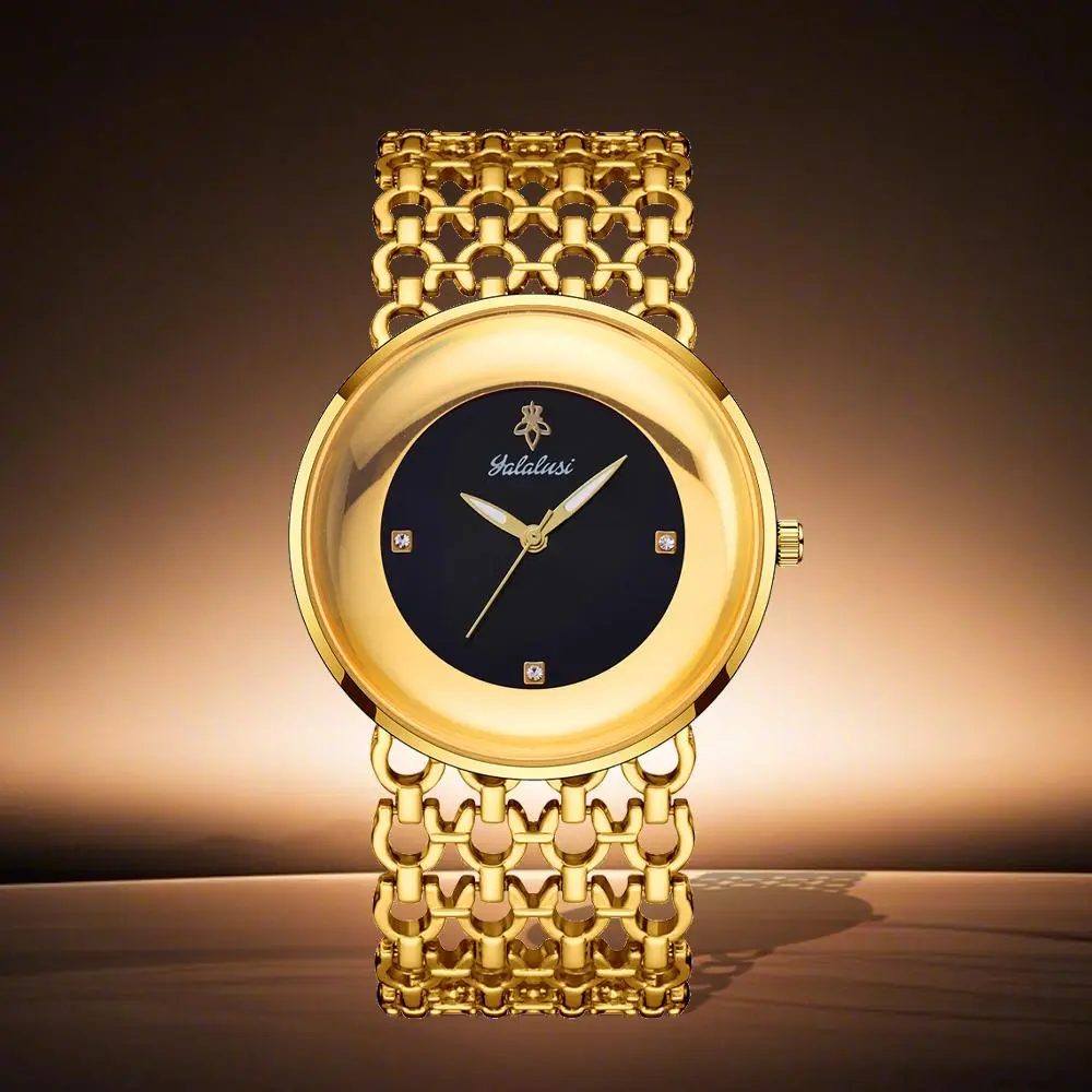 【Holiday Haul】Luxury Round Bracelet Watch for Women | Waterproof | golden & Black Dual Color Options | Free Size Adjustment | Elegant Daily Wear Fashionable Wristwatch | Perfect Christmas Gift-1016