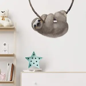 F-WPA08  Little Sloth Wall Decal Nursery Animal Wall Sticker Removable Peel and Stick Waterproof Wall Art Decor Stickers for Kids Baby Classroom Living Room Playing Room Bedroom