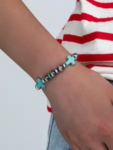 Vintage Cross Charm Beaded Bracelet, Boho Style Criss Cross Design Beaded Bracelet for Women & Men, Fashion Jewelry for Party, Daily for Birthday Gift