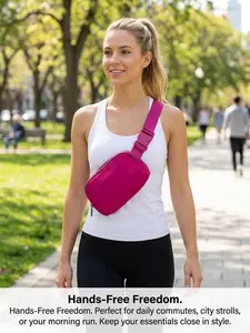 New Fashion Waterproof Nylon Fanny Pack for Women Men | Rose Red Running Chest Sling Bag