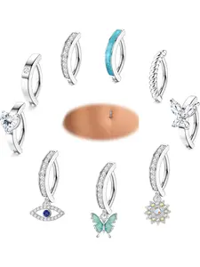 9 Pcs 14G Clicker Belly Button Rings Surgical Steel Belly Bars for Women Girls Click Navel Curved Belly Button Piercing CZ Butterfly Belly Ring Piercing Jewellery