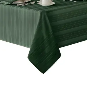 Denley Stripe Jacquard Stain Resistant Tablecloth - 60" x 120" Rectangle - Hunter Green - Elrene Home Fashions