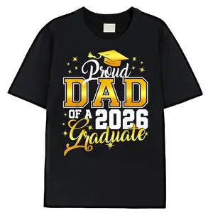 100% Premium Cotton T-shirt Men'S Pure Tshirt Round Neck 0XL5XL Dad Graduation 12th Grade 2026 Grateful Dad 2026 Graduation Tshirt PLUS SIZE Classic Retro Style Crew Neck, Machine Washable, Ideal for Casual SportWear, All-season, Vintage Style