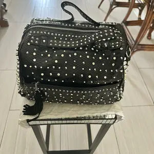 Black Studded Handbag with Bedazzled Accents