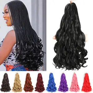 French Curly Braiding Hair 24 Inch 8 Packs Black - Pre Stretched Bouncy Braiding Hair- Loose Wavy Synthetic Hair Extensions for Black Women (24 inch 8 packs, 1B)