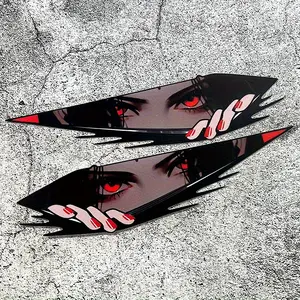 1SET Anime Red-Eyed Girl Blade Eyebrow Sticker, Car Stickers, Suitable for Car Front Bumper, Motorcycle Fuel Tank, Bicycle Frame, Skateboard Gear, Toolbox, Desktop Ornament, Dynamic Anime Element, Inject Personalized Coolness into Your Travel Gear