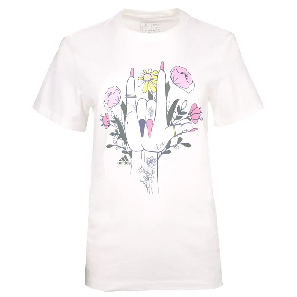 adidas Womens Ilu Hand Graphic Crew Neck Short Sleeve Training Casual Tops Casual - White
