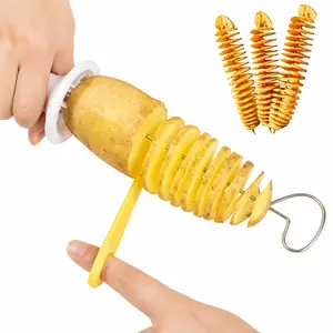 6PCS Tornado Potato Slicer Stainless Steel Manual Spiral Potato Cutter with Ergonomic Handle for BBQ Camping Kitchen Home Commercial Use