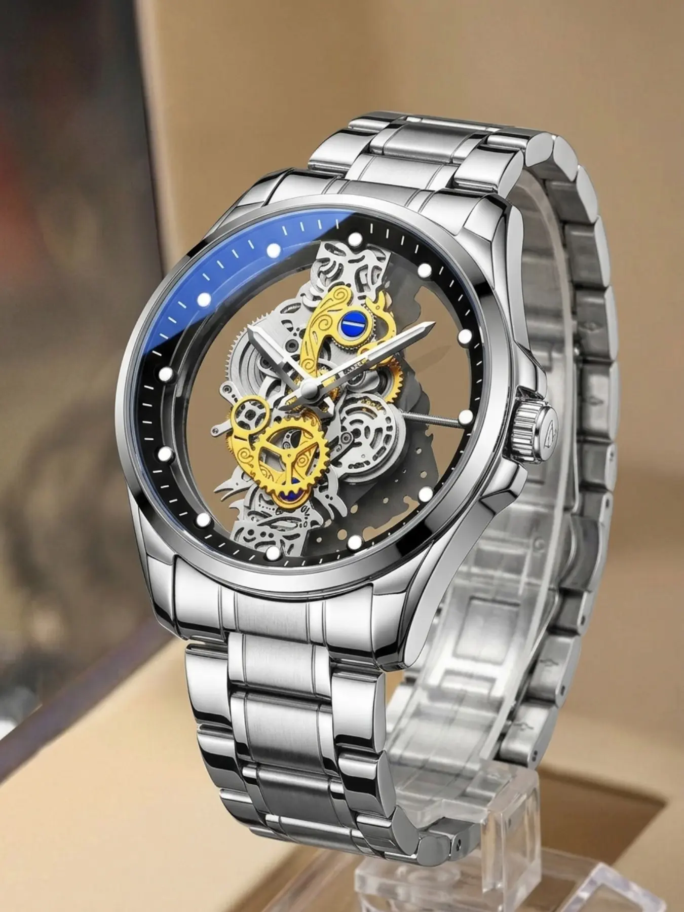 Men's Vintage Round Dial Mechanical Watch, Skeleton Watches, Fashion Watch for Party, Daily Clothing Decor, Watch for Birthday Gift with Box, Quartz Analog Watch, Quartz Analog Timepiece