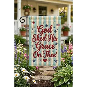 God Shed His Grace Garden Flag, Faux Patchwork Quilt Flag, Patriotic Christian Porch Decor, Americana Yard Flag OLIN1235, Print Only