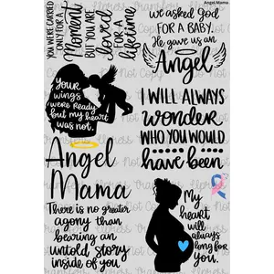Angel Mama Mini DTF Transfer Gang Sheet 24.5" wide x 36" long. Direct To Film Mini Gang Sheet