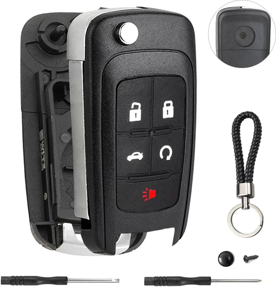 5 Button Key Fob Shell Replacement for Chevy Cruze Camaro Impala Equinox GMC Terrain Buick Regal Lacrosse 2017 2016 2015 2014 2013 2012 2011 2010 OHT01060512 Keyless Entry Remote Flip Car Key Fob Case