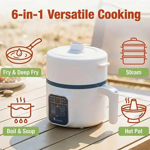 57.48oz Multifunctional Intelligent Electric Pot, Convenient Steaming And Cooking Integrated Pot, Overheating And Drying Protection, 6 Cooking Modes, Mini Steamer, Double-Layer Non-Stick Pot, Suitable for 1-2 People, Rice, Soup, Pasta