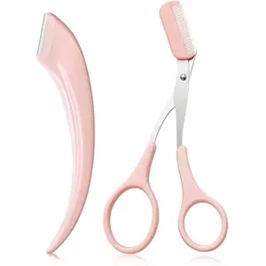 2PCS Eyebrow Trimmer Set Stainless Steel Eyebrow Razor Eyebrow Scissors with Comb, Beauty Tool for Beginners Suitable, Hair Removal Beauty Accessories for Men Women
