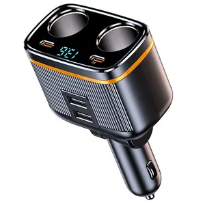 12V/24V 2-Socket 6 in 1 Cigarette Lighter Splitter with Voltage Detection,  Car Charger Adapter Dual USB QC3.0 &Type-C PD45W Fast Charging