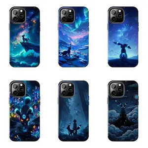 Umbreon Pokemon Shiny Night Landscape Case for iPhone 17-7 Pro Max Plus & Samsung Galaxy S26-S21 Ultra Plus - Eeveelution Dark Type Nebula Galaxy Aurora Starry Sky Phone Cover unisex