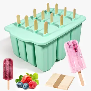12-Piece Ice Cream Mold Set - Easy To Remove Ice Cream From Mold. Ice Cream And Ice Lolly Mold With Lid. Ice Cream Mold With Wooden Stick. Simple, Convenient And Quick To Make.