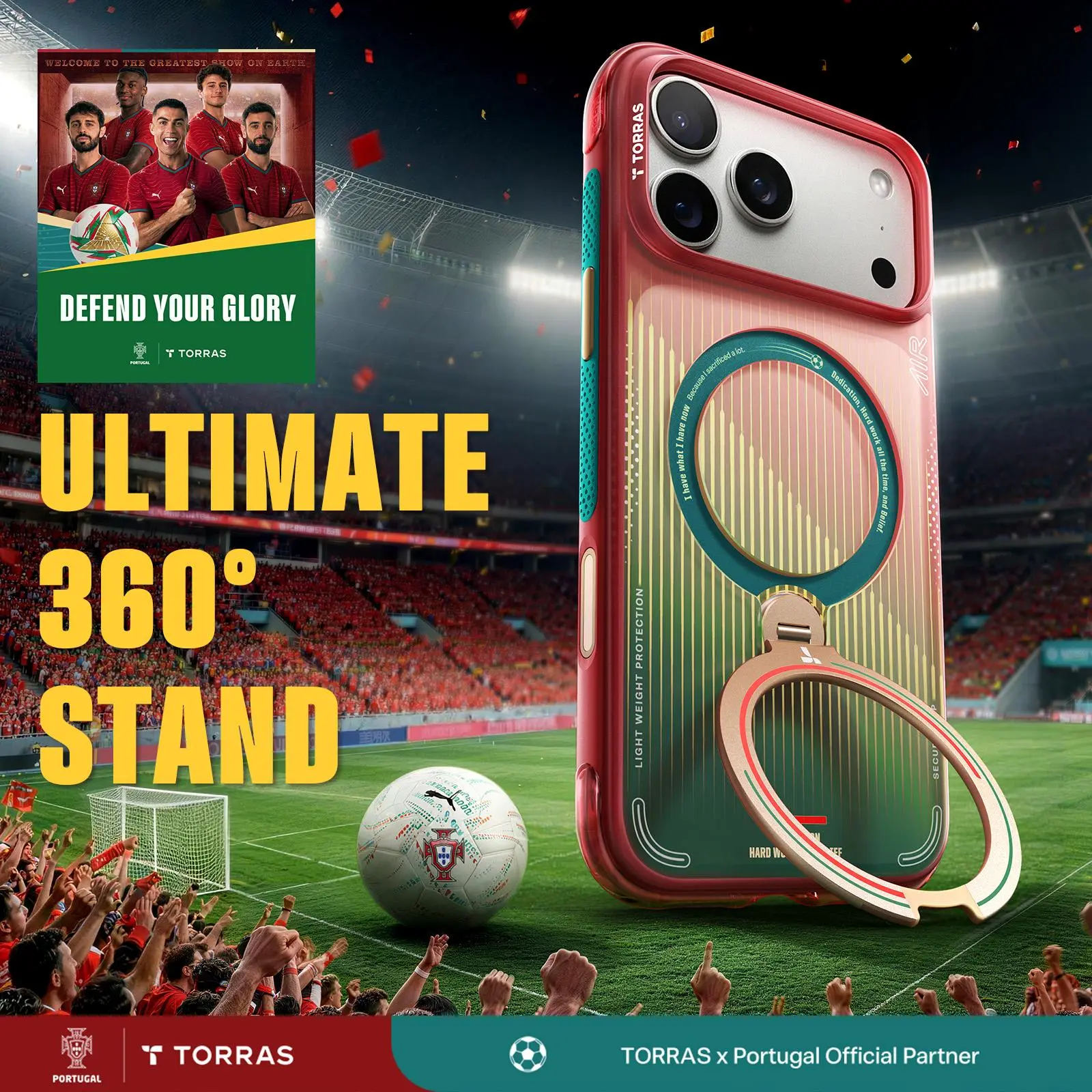 TORRAS Q3 Air Portugal Limited Edition Case for iPhone 17/16/15 Pro Max | 360° Rotatable Magnetic Ring Stand | Hands-Free| MagSafe Compatible | Military-Grade Shockproof Protection with Camera Control