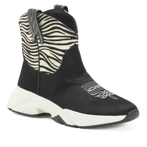 WOMEN'S BOOT SAFARI WESTERN BOOTS Size 7 NIB Black with White Striped Design and Comfortable Fit - Girl, Walking Shoes