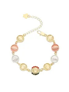 Elegant Virgin Mary Round Pendant Bracelet, Guadalupe Statue Tricolor Zircon Jewelry, Religious Accessory for Daily Wear, Gift for Believers, Bracelet with Pendant, Faith Wear Jewelry