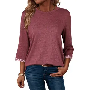 Dokotoo Women's Shirts 2026 Fashion 3/4 Length Sleeve T Shirts Cute Crewneck Casual Tops Basic Blouses