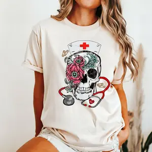 Nurse Skull Shirt, Halloween Nurse Sweatshirt, Rose Skull Design, Nursing Tee, Gift For Nurse, Nurse Halloween Outfit