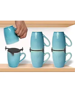 Coffee Mug Organizers and Storage, Kitchen Cabinet Shelf Organizer, Expandable Stackable Gadget for Tea Cup, Set of 6, Rack Adjustable