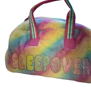 OMG Sleepover Fuzzy Tote Bag - Rainbow Tie-Dye Design, Quality Materials, Perfect for Sleepovers