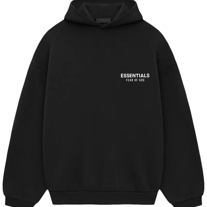 Fear of God Essentials Fleece Hoodie - FW24 Black Menswear, Mens Clothing Streetwear Clothing, Men's Hoodies Sweatshirts Everyday Casual Tops for Men