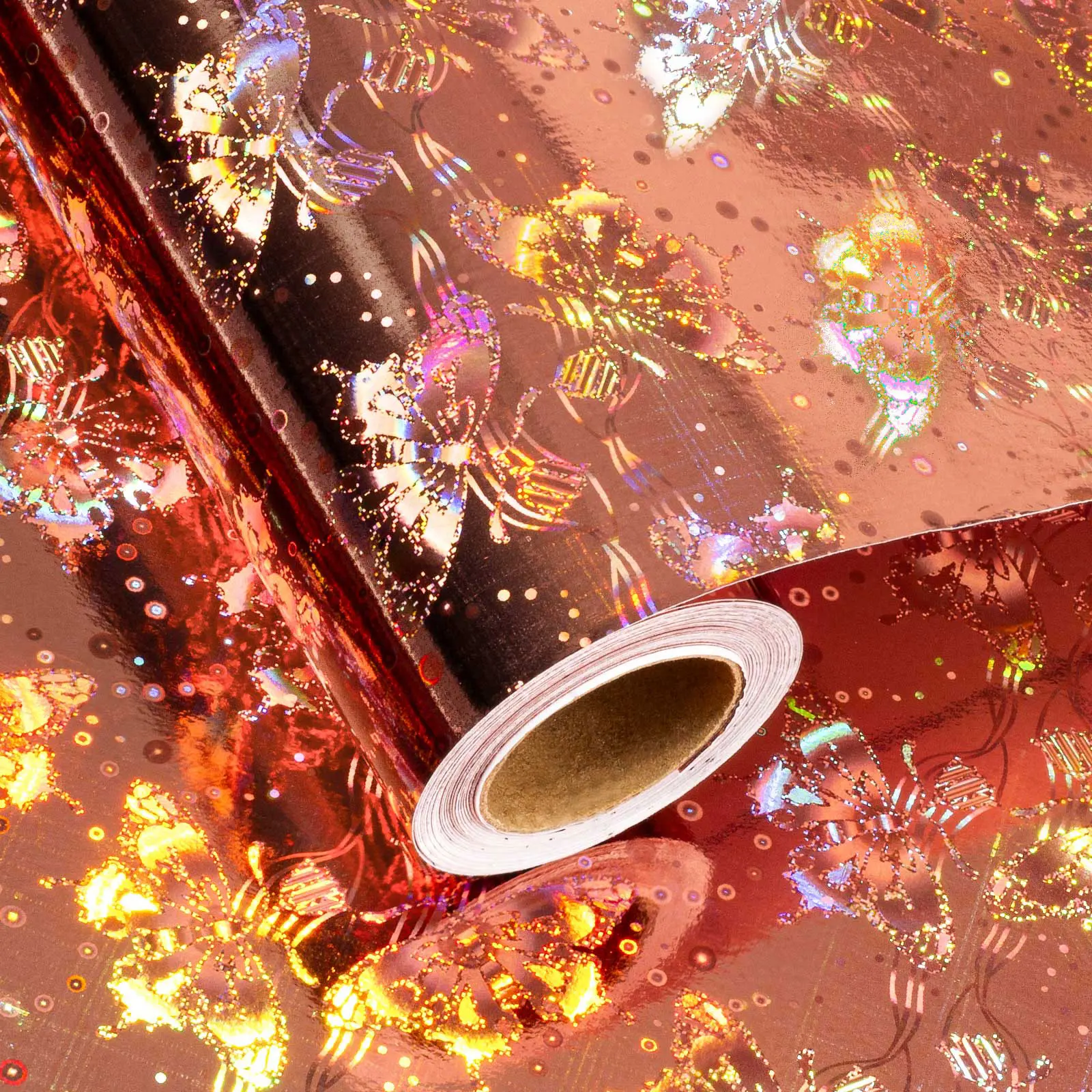 17 In X 32.8 Ft (46.5 sq.ft.) Metallic Rose Gold Wrapping Paper Roll, Holographic Butterfly Gift Wrap for Wedding, Birthday, Christmas, Mother's Day, Bridal Shower