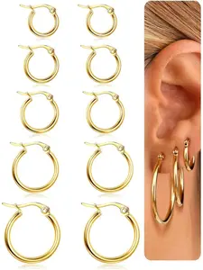 Hypoallergenic Stainless Steel Hoop Earrings Set, Unisex Silver Color & Dangle Earrings, Waterproof Jewelry for Daily Wear