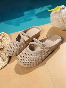 Women's Pink Bow Decor Cut-Out Platform Mule Slides, Resort Barbie-Chic Style, Non-Slip Beach Shoes #ResortBarbieShoes, #BowPlatformMules, #CuteBeachChicSlides