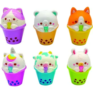 Raymond Geddes Boba Tea Friends Squishies for Kids (24 Pack) - Cute Squishy Animals with Boba Tea Cups - Boba Party Favors