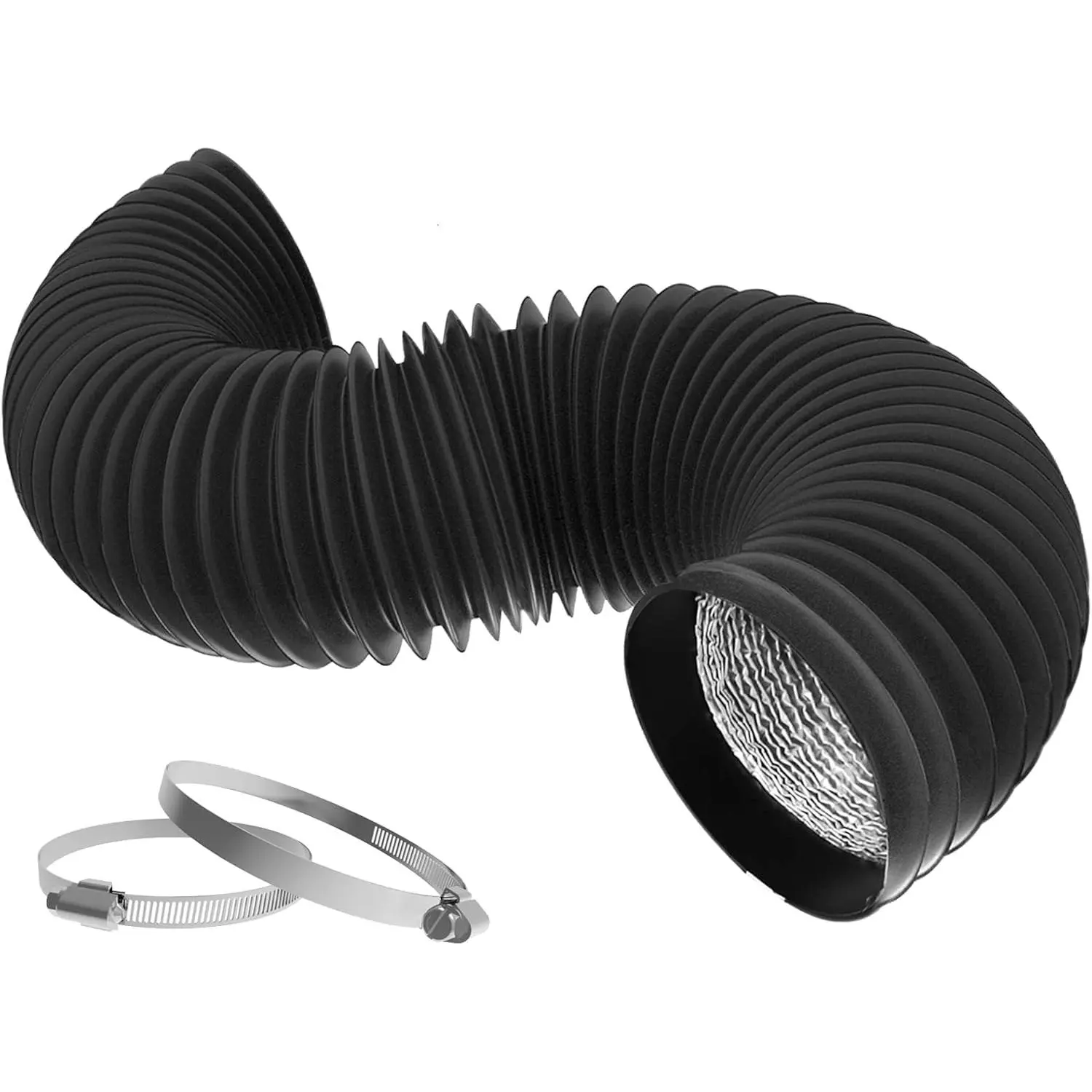 Dryer Vent Hose Flexible 4 Inch 8  PVC Aluminum Foil Ducting Insulated Dryer Vent Hose for HVAC Ventilation with 2 Clamps (4in 8ft)