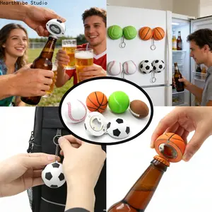 Gameday Classic: Sports Ball Shaped Bottle Opener Keychain | 7 Unique Styles Heavy-Duty Key Ring | Cool Beer Opener Gift for Football, Soccer, Basketball Fans