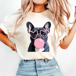 Frenchie Dog Tshirt, Valentine Gift For Dog Mom, Dog Blowing Bubble Gum Tshirt, Black Frenchie T-shirt, Frenchie Owner Gift