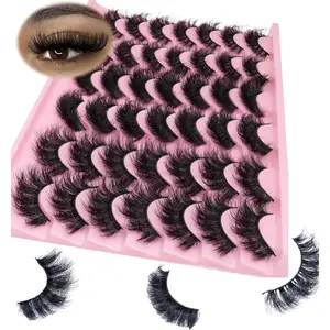 21 Pairs 3 Styles 8D Volume Wispy Faux Mink Lashes, 14-18mm Mixed Length Cat Eye Strip Lashes, Fluffy Dramatic Soft False Eyelashes Strips Pack for Daily & Party Makeup