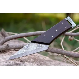 Damascus Steel Blade Kiridashi Knife Rosewood Handle With Sheath