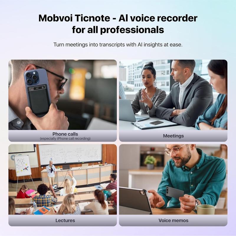 Mobvoi TicNote AI Voice Recorder 64GB Memory Note Recorder w/Case App Control 100+Languages Transcribe Summarize with AI Shadow Digital Audio Recorder for Phone Calls Lectures Meetings Interviews Magnetic Recording